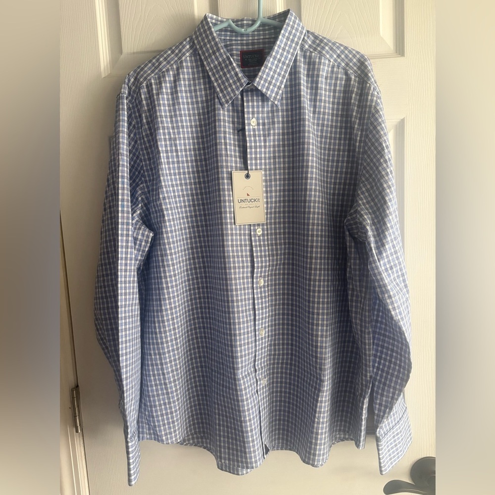 UNTUCKit Men's Blue and White Plaid Shirt
